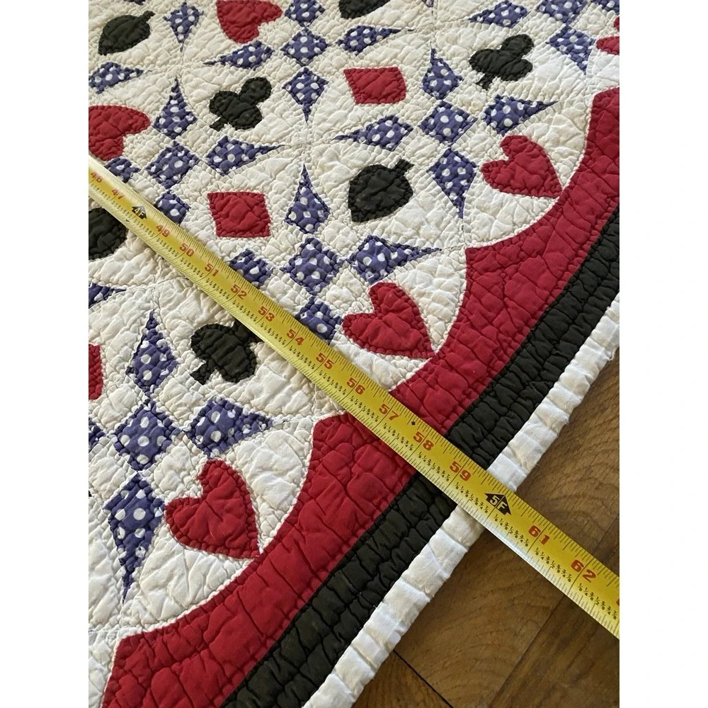 Vintage 1930s Quilt Western Texas Poker Polka Dots Folk Art Playing Cards 75x60